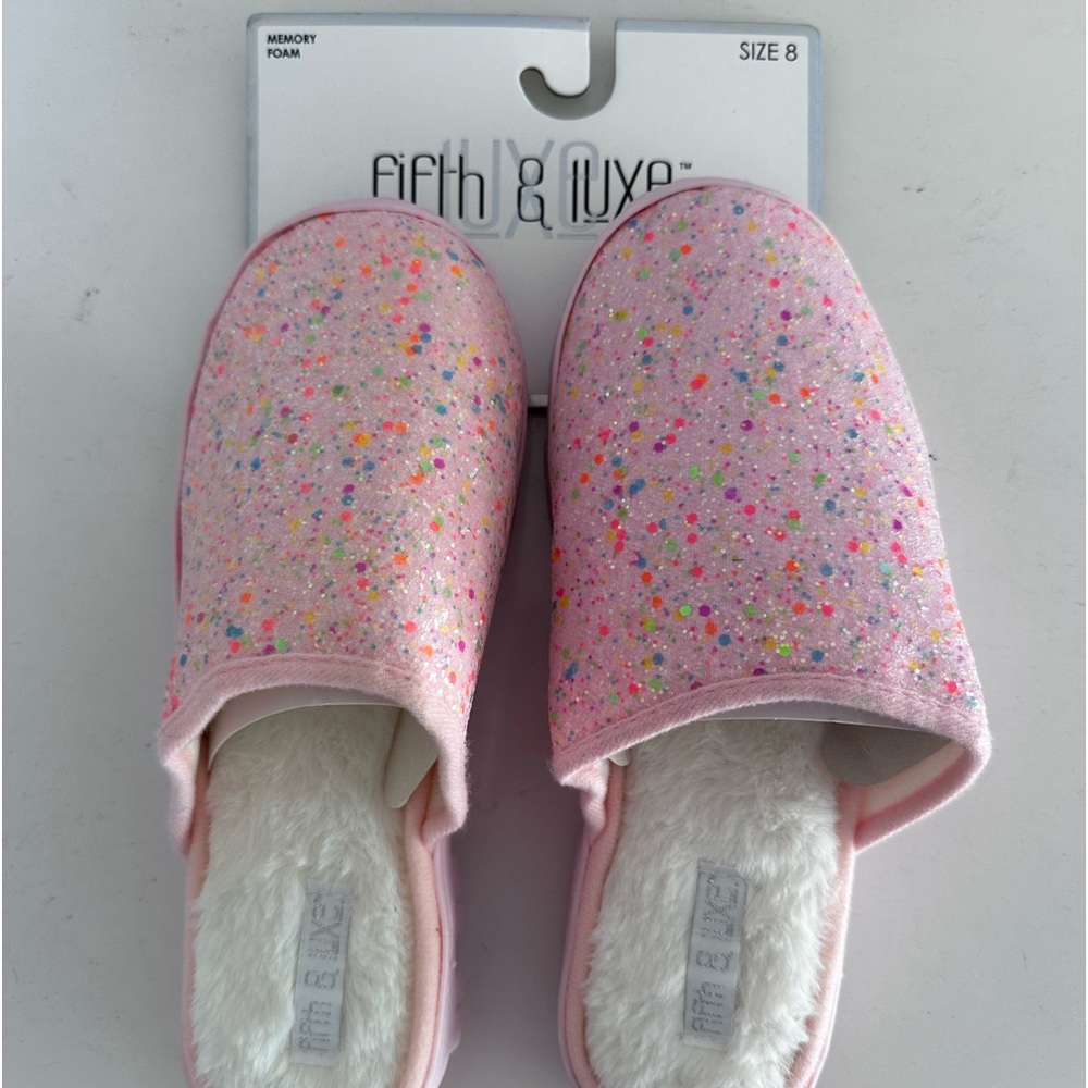Fifth and Luxe Pink Sparkle Memory Foam Slippers Women’s Size 8